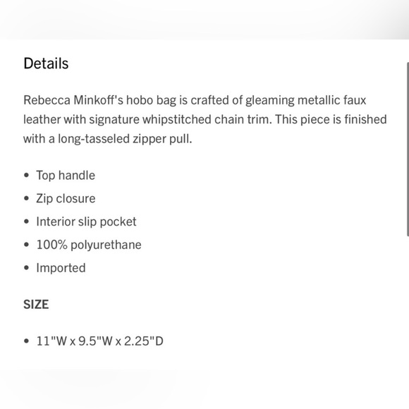 Rebecca Minkoff Whip Chain Metallic Hobo Bag With Dust Bag - Picture 9 of 9